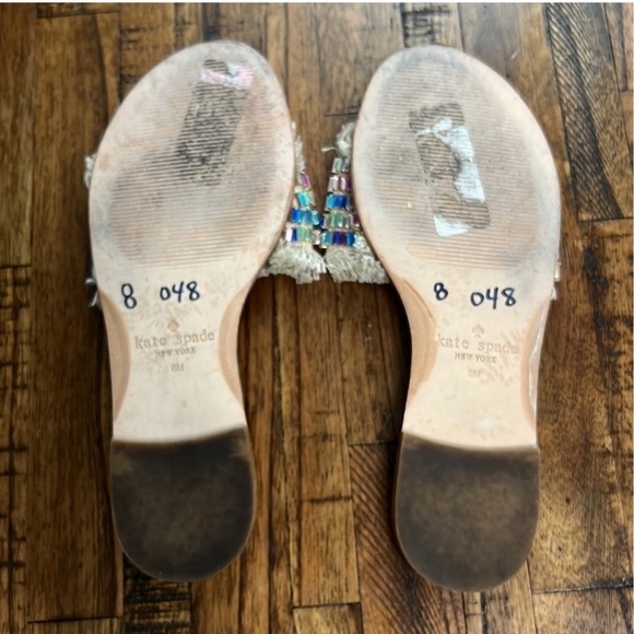 Kate Spade Sandal Raffia Natural Canvas multicolor jewel details size 8 - Picture 9 of 11